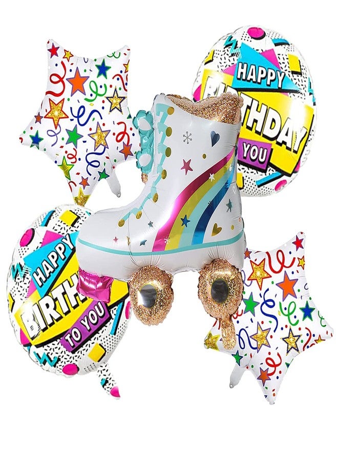 AMFIN® Roller Skate Foil Balloon/Hip Hop Birthday Foil Decoration/Star foil Balloon/Birthday Decoration foil round/Boys Birtahdy Theme - Pack of 5 - Image 1